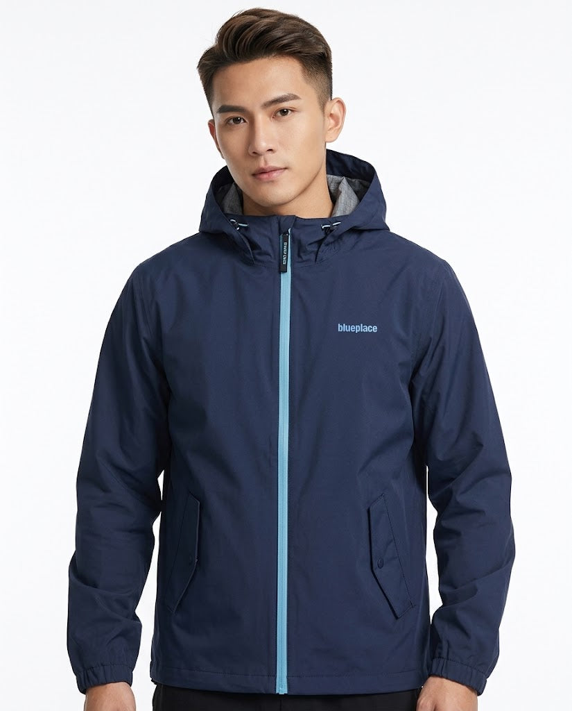 Men's waterproof and breathable windbreaker with contrasting zipper