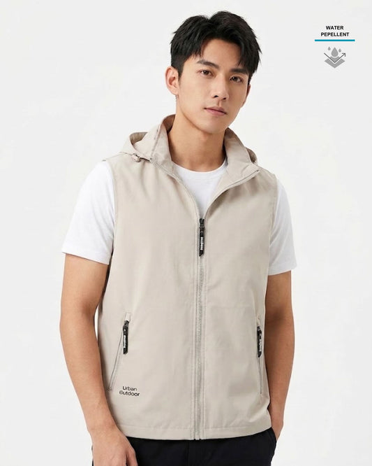 男裝 防潑水連帽背心外套