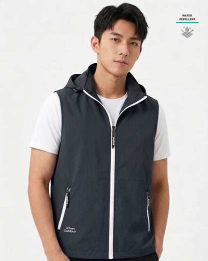 男裝 防潑水連帽背心外套