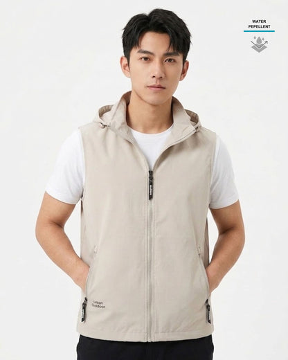 男裝 防潑水連帽背心外套