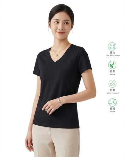 女裝 40G 精梳棉彈力順滑 V 領短袖 T 恤