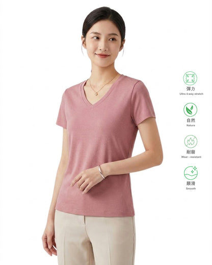 女裝 40G 精梳棉彈力順滑 V 領短袖 T 恤