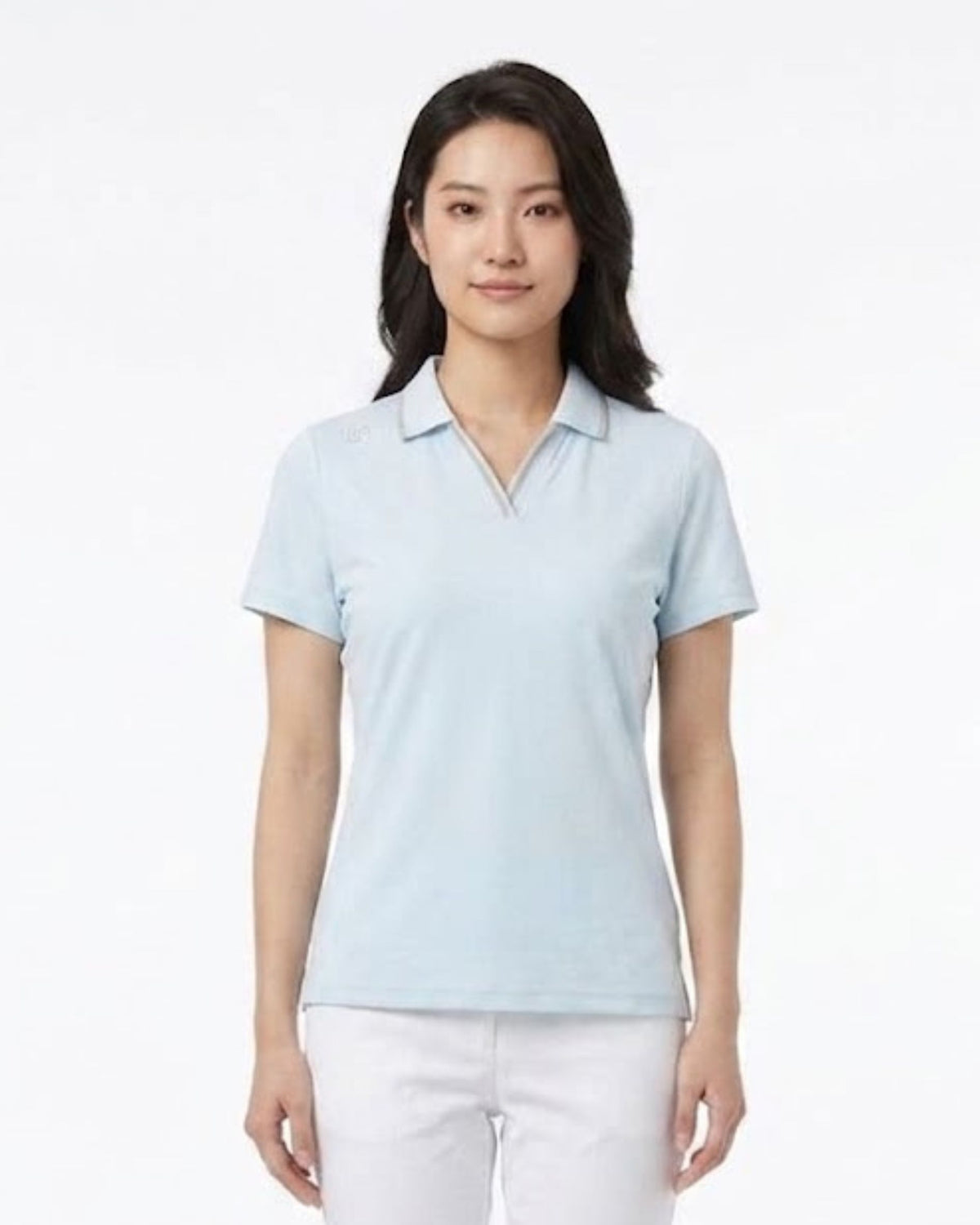女裝 彈力修身翻領 V 領短袖 Polo 衫