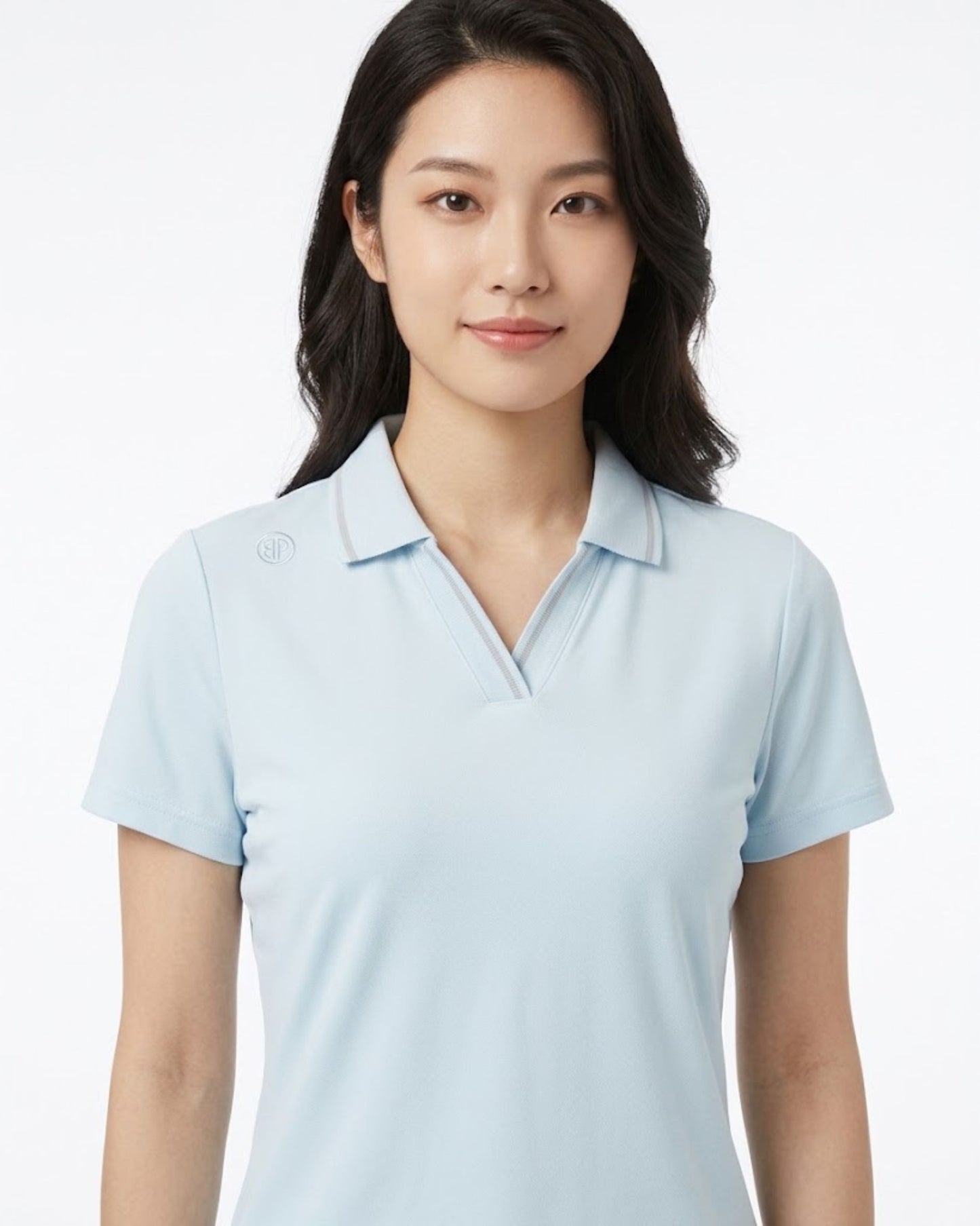 女裝 彈力修身翻領 V 領短袖 Polo 衫