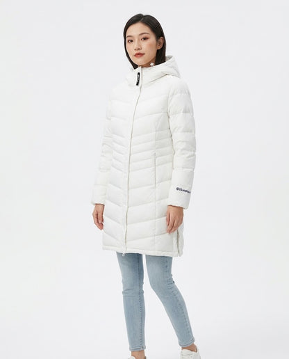 女裝 中長款連帽羽絨外套｜修身防風高透氣保暖外套