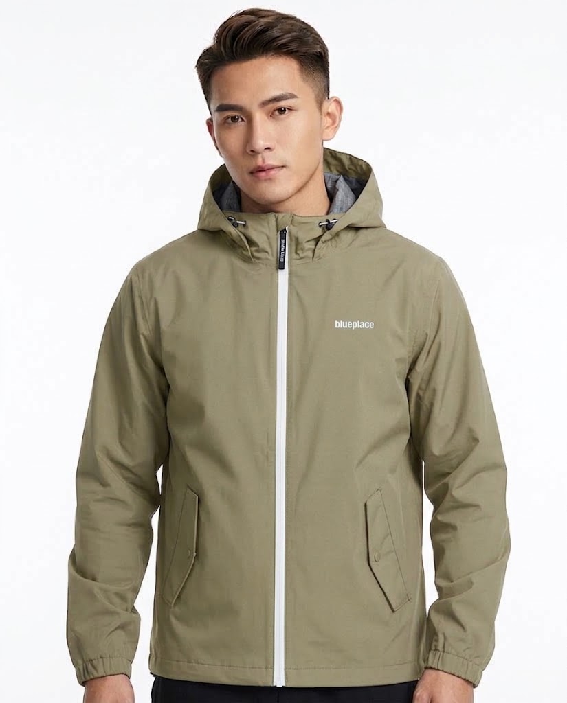 Men's waterproof and breathable windbreaker with contrasting zipper