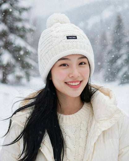 【保暖毛球·麻花針織】女裝毛絨球裝飾冷帽｜秋冬加厚毛球保暖冷帽