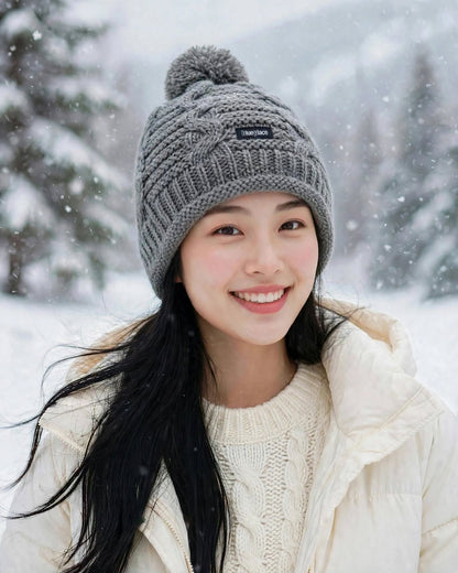 【保暖毛球·麻花針織】女裝毛絨球裝飾冷帽｜秋冬加厚毛球保暖冷帽