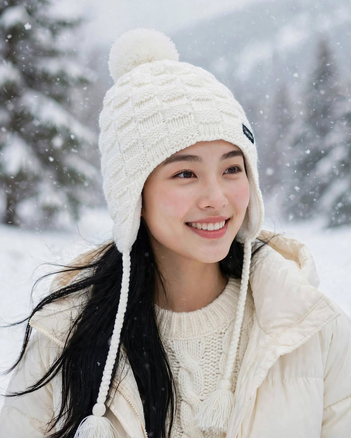 時尚立體方格護耳編織帽·毛球流蘇保暖針織冷帽